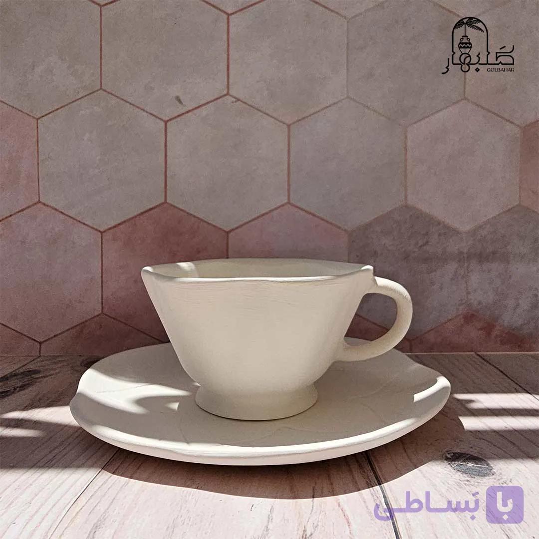 فنجان و نعلبکی طرح گل سرامیک خام — تصویر 1