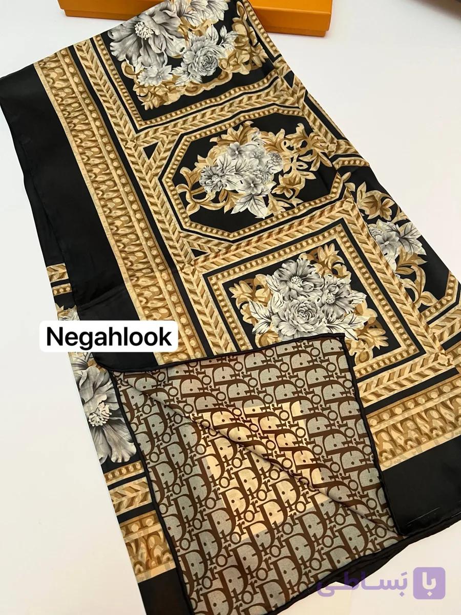 روسری ابریشم لوکس دورو دست دوز (رنگبندی دارذ) — تصویر 1