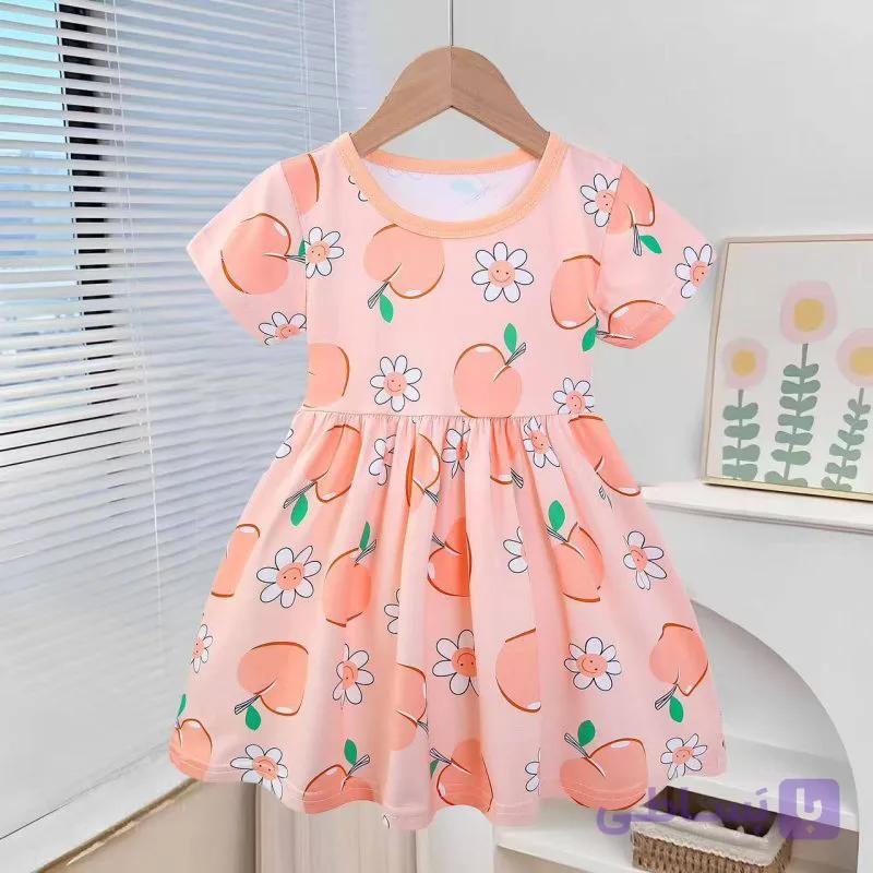 پیراهن دخترانه نخی طرح  Peach Bloom — تصویر 1
