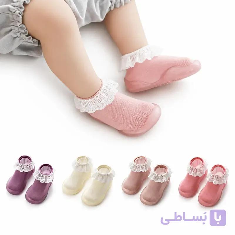 کفش ژله ای جورابی دخترانه دانتل دار طرح آناشید — تصویر 1