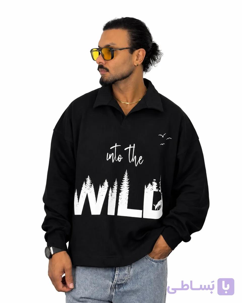 بلوز کبریتی یقه‌دار مردانه طرح WILD مشکی