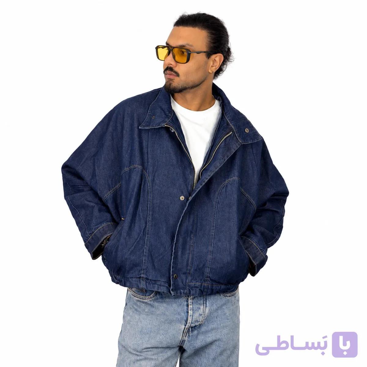 کاپشن جین خفاشی مردانه آبی تیره