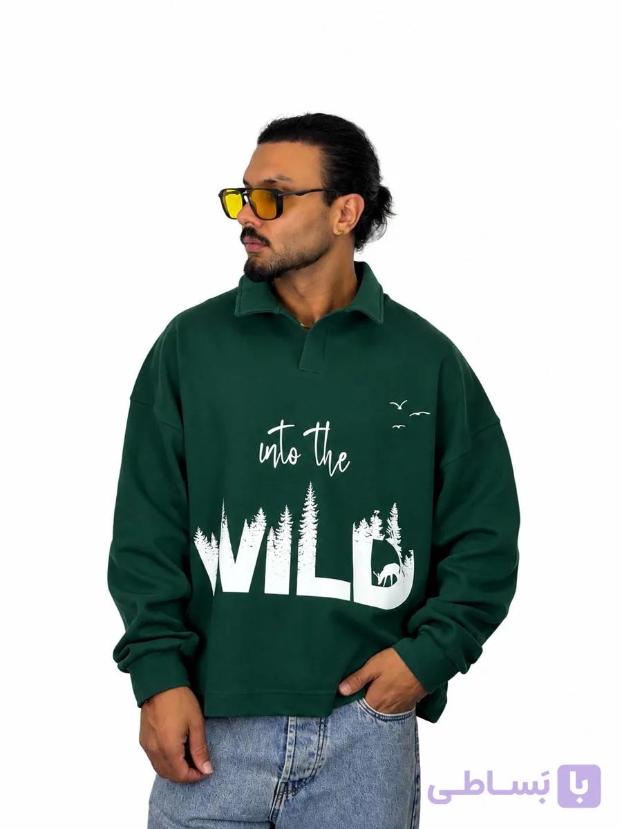 بلوز کبریتی یقه‌دار مردانه طرح WILD سبز — تصویر 1