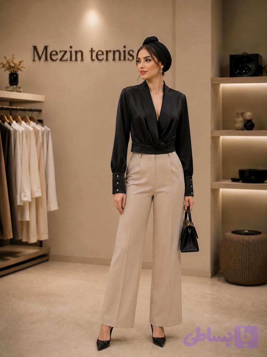 کراپ ساتن یقه آمریکایی زنانه آستین بلند _ کد ۴۱۸