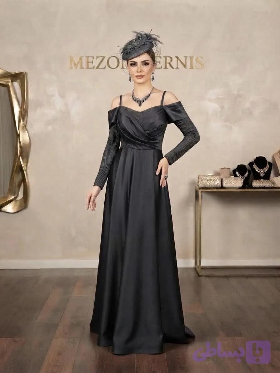 ماکسی مجلسی مشکی زنانه ترنیس مدل دکلته بندی آستین دار _ کد ۴۳۷
