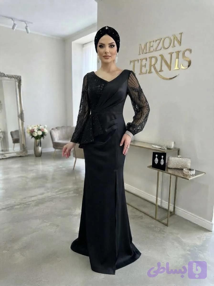 ماکسی مجلسی مشکی زنانه ترنیس کد ۴۲۵
