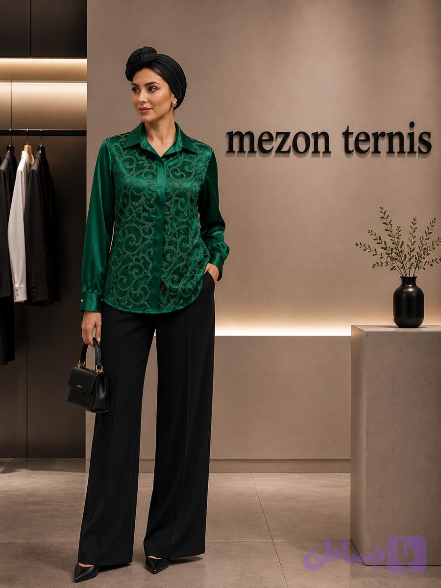 شومیز زنانه ساتن جلو دانتل _ کد ۴۱۷