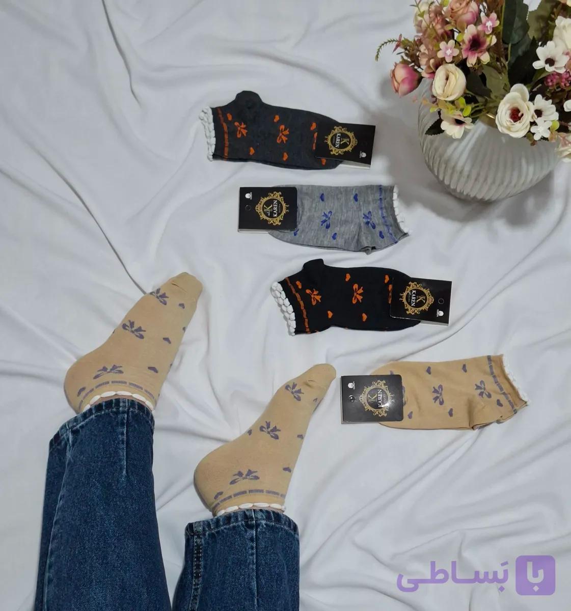 جوراب زنانه طرح پاپیون لب کنگره نخ ایرانی12 جفتی کد:۱۱۴