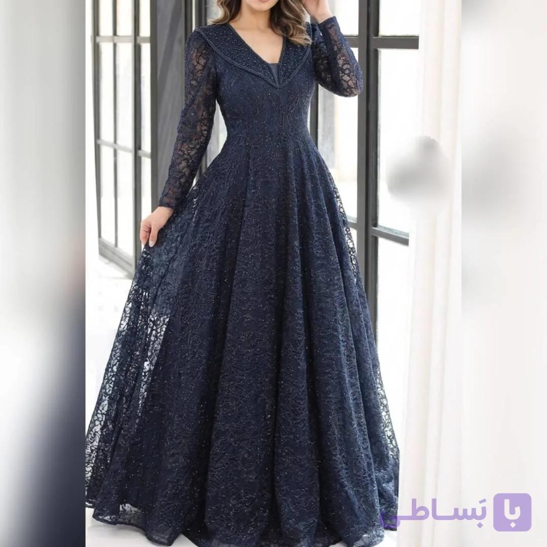 پیراهن زنانه گیپور دانتل و سنگدوزی شده. سایز 40 تا 52. شیک و مجلسی