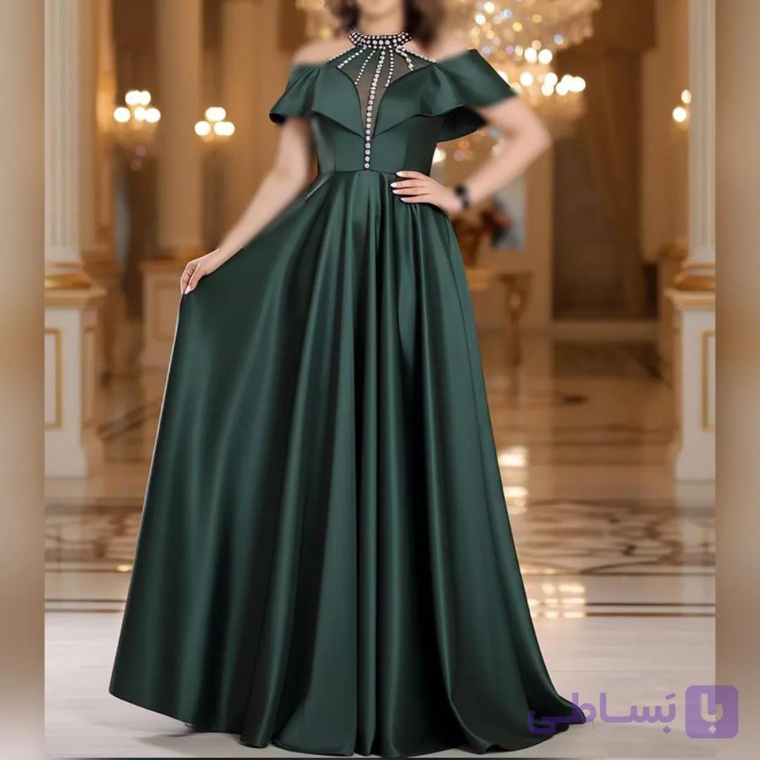 پیراهن دکلته مجلسی کلوش زنانه. جنس ساتن آمریکایی. 36 تا 48