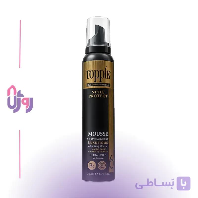 اسپری حالت دهنده مو تاپیک Toppik مدل موس حجم‌دهنده و حالت‌دهنده فوق قوی Hair Filler Style Protect Ultra Hold Volume Mousse 6 حجم 200 میل — تصویر 1