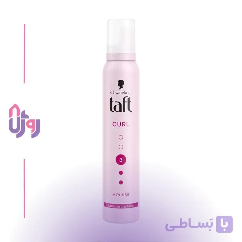 اسپری حالت‌دهنده مو شوارتسکف تافت Schwarzkopf Taft مدل موس مو کرل Curl Mousse با قدرت نگهدارندگی Hold 3 و ماندگاری طولانی مدت حجم 200 میل — تصویر 1