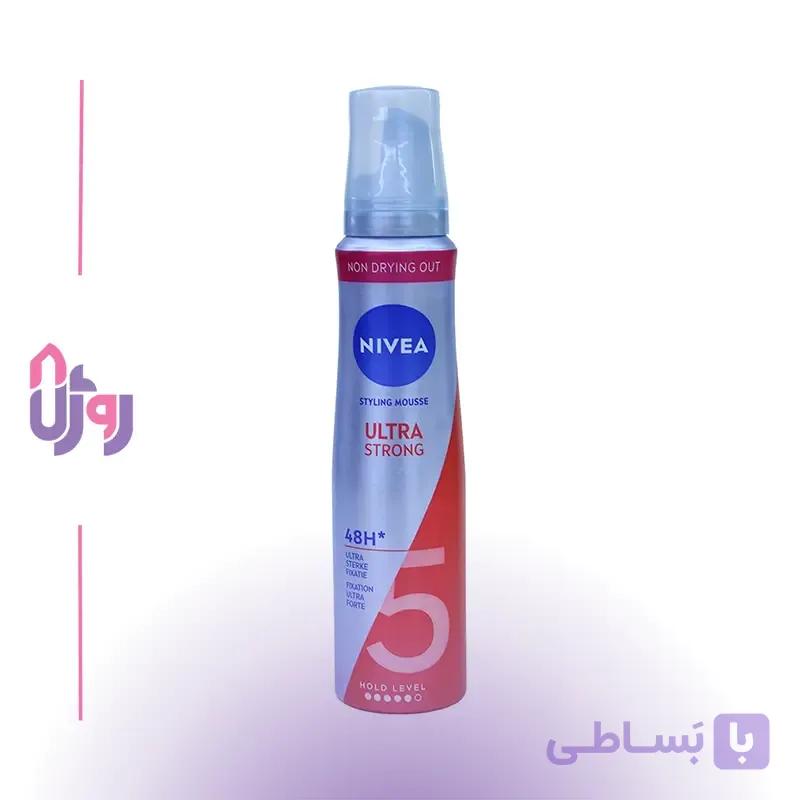 حالت‌دهنده مو نیوآ NIVEA مدل موس حالت‌دهنده و حجم دهنده فوق قوی مو Ultra Strong Styling Mousse با قدرت نگهدارندگی 5 حجم 150 میل — تصویر 1