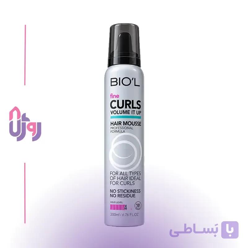 اسپری مو بیول Biol مدل موس حالت‌دهنده و حجم‌دهنده Fine Curls Volume Tube Hair Mousse نگهدارندگی 4 Strong Hold حجم200میل — تصویر 1
