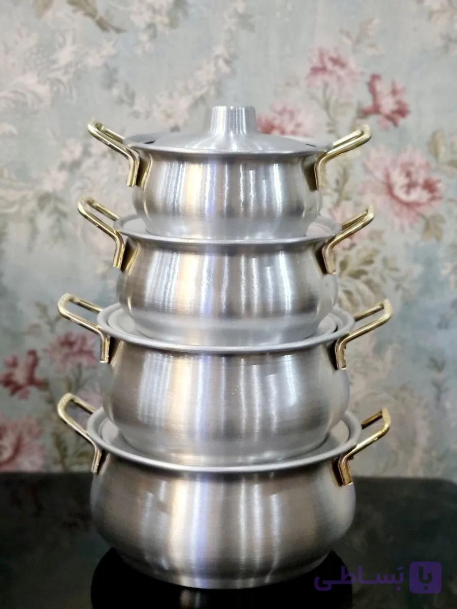 سرویس قابلمه روحی خمره ای 8 پارچه دسته طلایی(با ارسال رایگان)