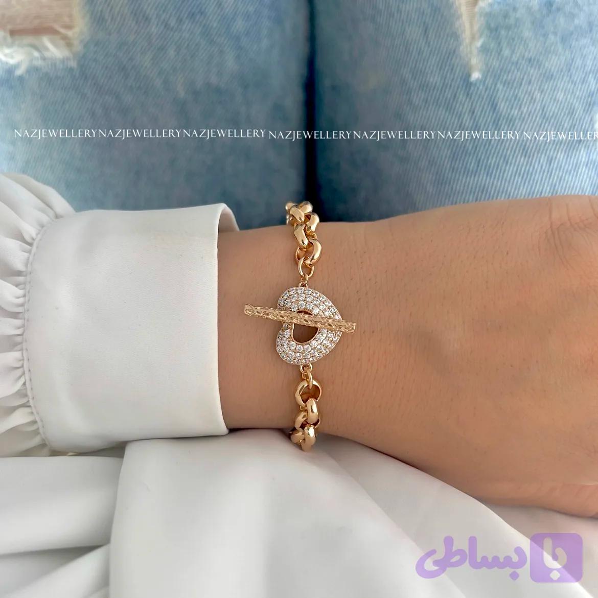 دستبند زنجیری قلب نگینی ژوپینگ — تصویر 1