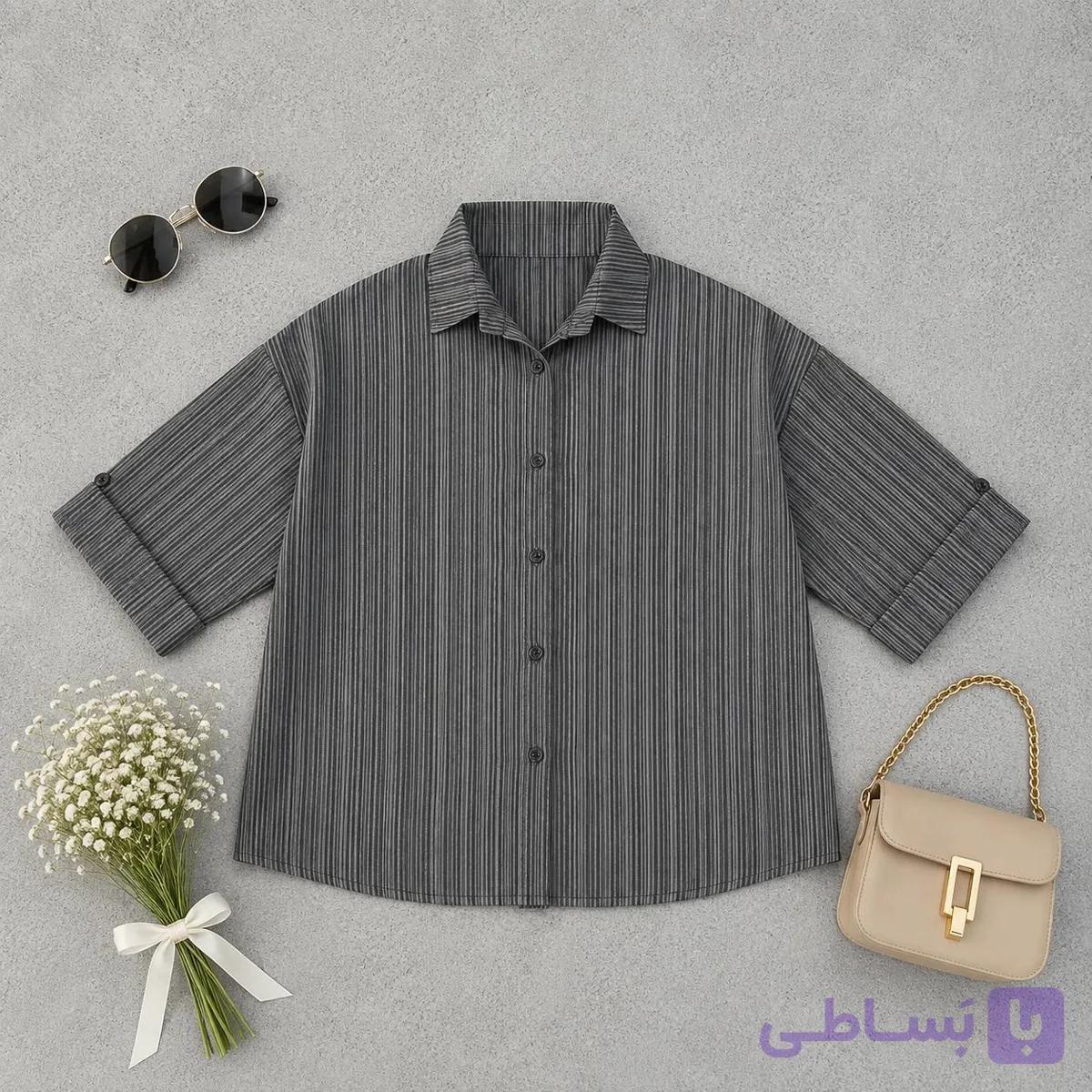شومیز آستین سه ربع شیشه‌ای — تصویر 1