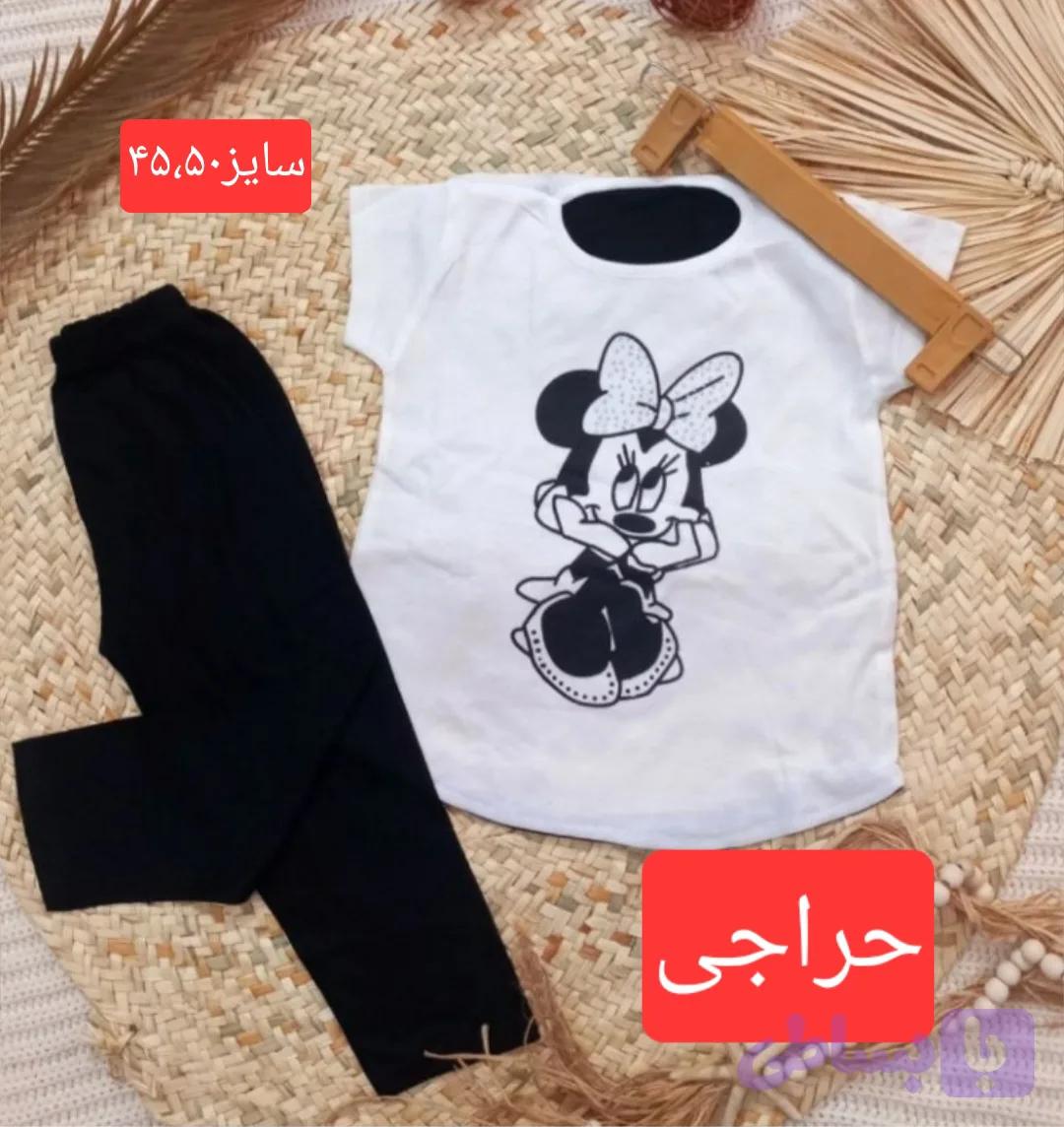 تیشرت و شلوارک بلند زیرزانویی میکی موس دخترانه. حراجی