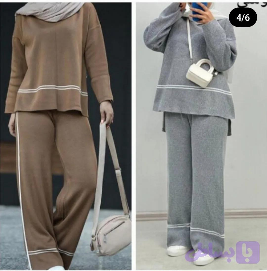 ست بافت زنانه تک رنگ کرم