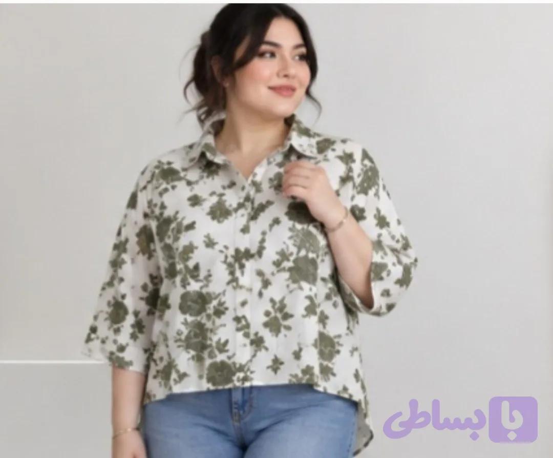شومیز کوتاه پشت بلند گل درشت آستین پاگوندار