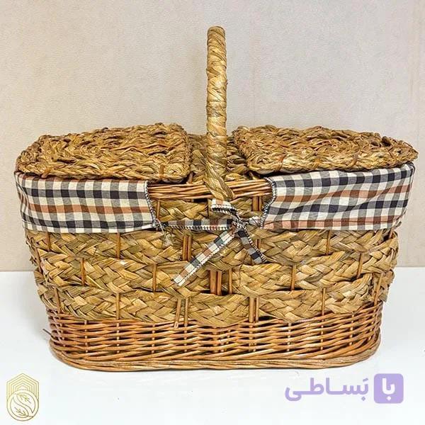 سبد پیک‌نیک حصیری درب‌دار sh731 — تصویر 1