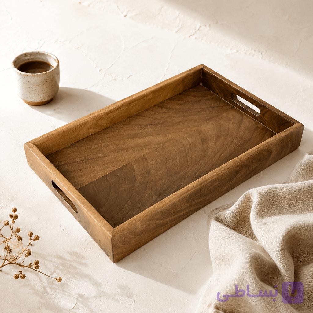 سینی پذیرایی چوب طبیعی گردو با دسته sh734 — تصویر 1
