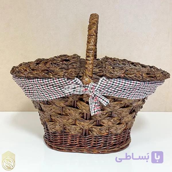 سبد پیک‌نیک حصیری درب‌دار مخروطی sh732 — تصویر 1