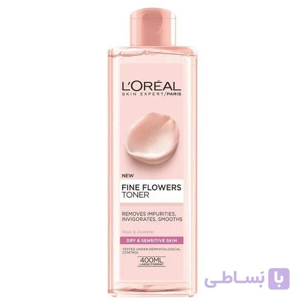تونر گل رز و یاس پوست خشک و حساس لورال مدل Fine Flowers حجم 400 میل — تصویر 1