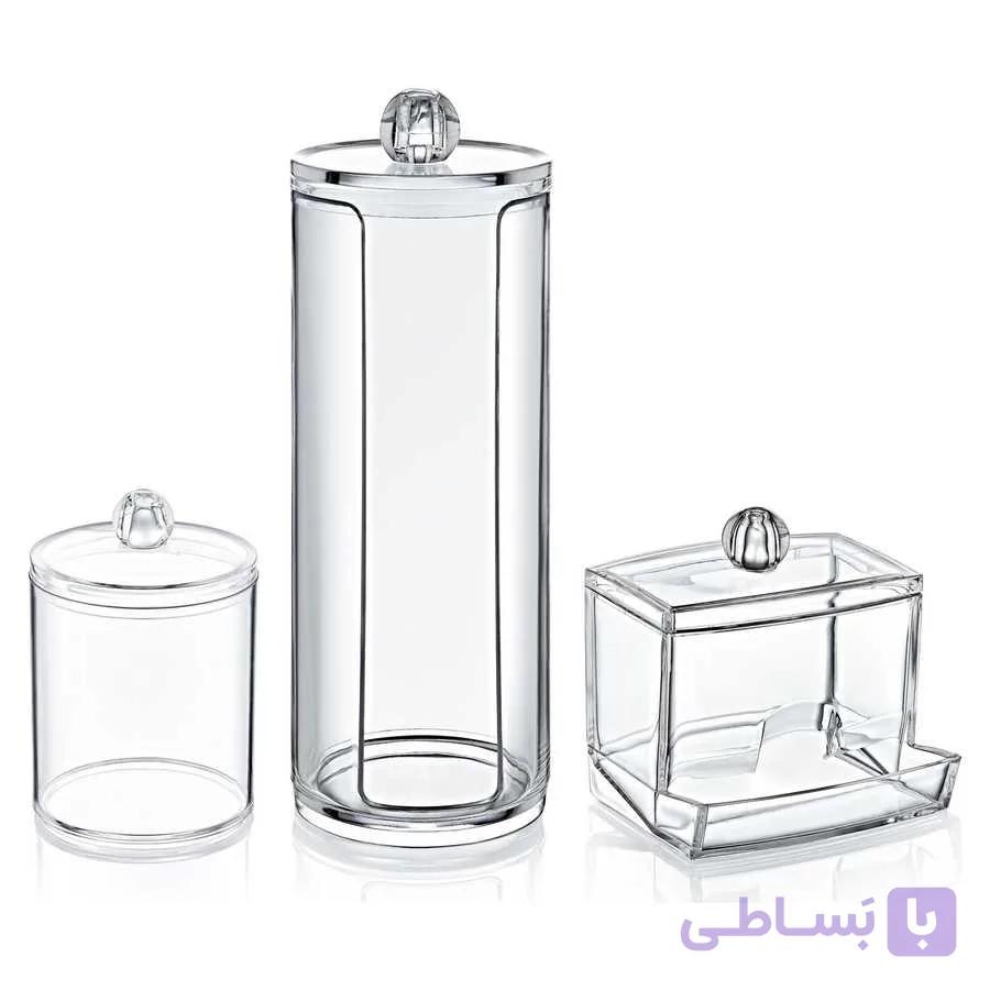 ست استند 3 تکه ارگانایزر اکلیپس شامل نگهداری پد آرایشی , گوش پاک کن و پنبه — تصویر 1
