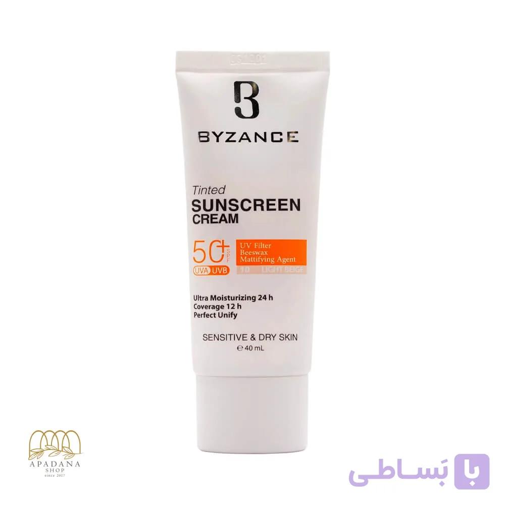 کرم ضد آفتاب رنگی بیزانس با +SPF50 مخصوص پوست خشک و حساس رنگ بژ طبیعی 20