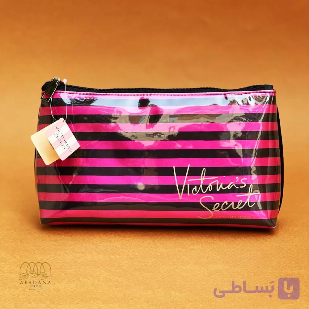 کیف لوازم آرایش طرح ویکتوریا سکرت سرخابی مشکی – متوسط — تصویر 1