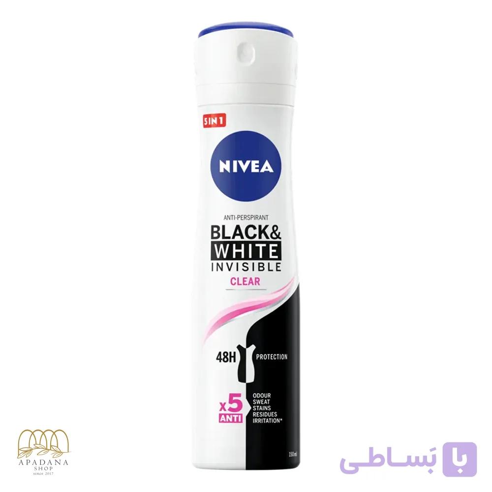 اسپری ضد تعریق زنانه نیوآ مدل Black & White Invisible Clear حجم 150 میل