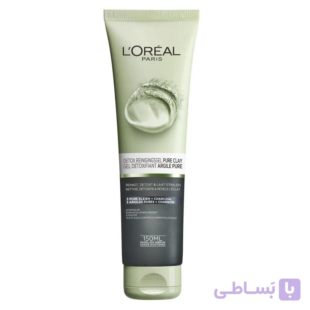 ژل شستشوی خاک رس سم زدا و روشن کننده پوست صورت لورال پاریس مدل Pure Clay حجم 150 میل