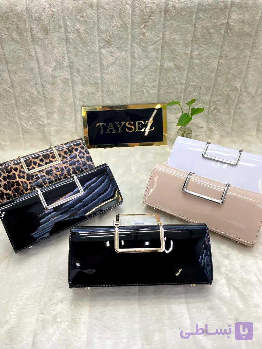 کیف مجلسی شب ورنی ساده دسته تاشو به همراه زنجیر دوشی(سایز بزرگ)
