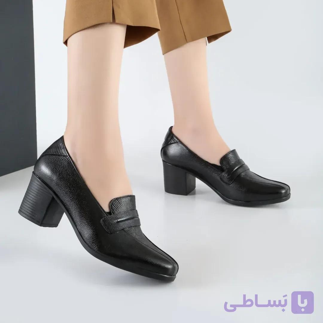 کفش مشکی تمام چرم طبیعی گاوی درجه یک پاشنه ۳