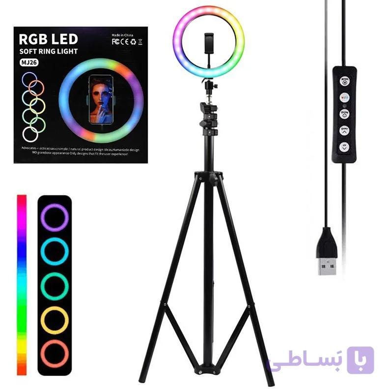 رینگ لایت RGB مدل MJ26 به همراه پایه 170 سانتیمتری — تصویر 1