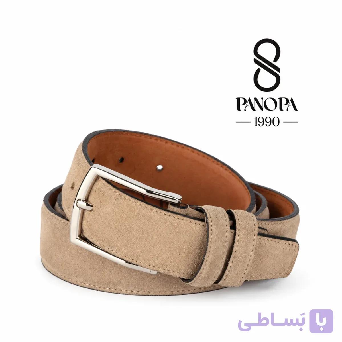 کمربند مردانه چرم جیر مارکو رنگ کرمی — تصویر 1