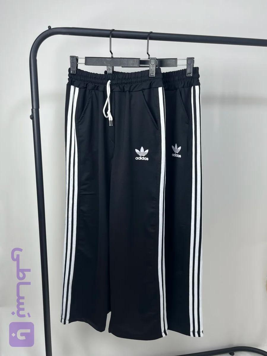 شلوارadidas دورس پنبه لاکرادار بغل نوار سه نخ مشکی زنانه