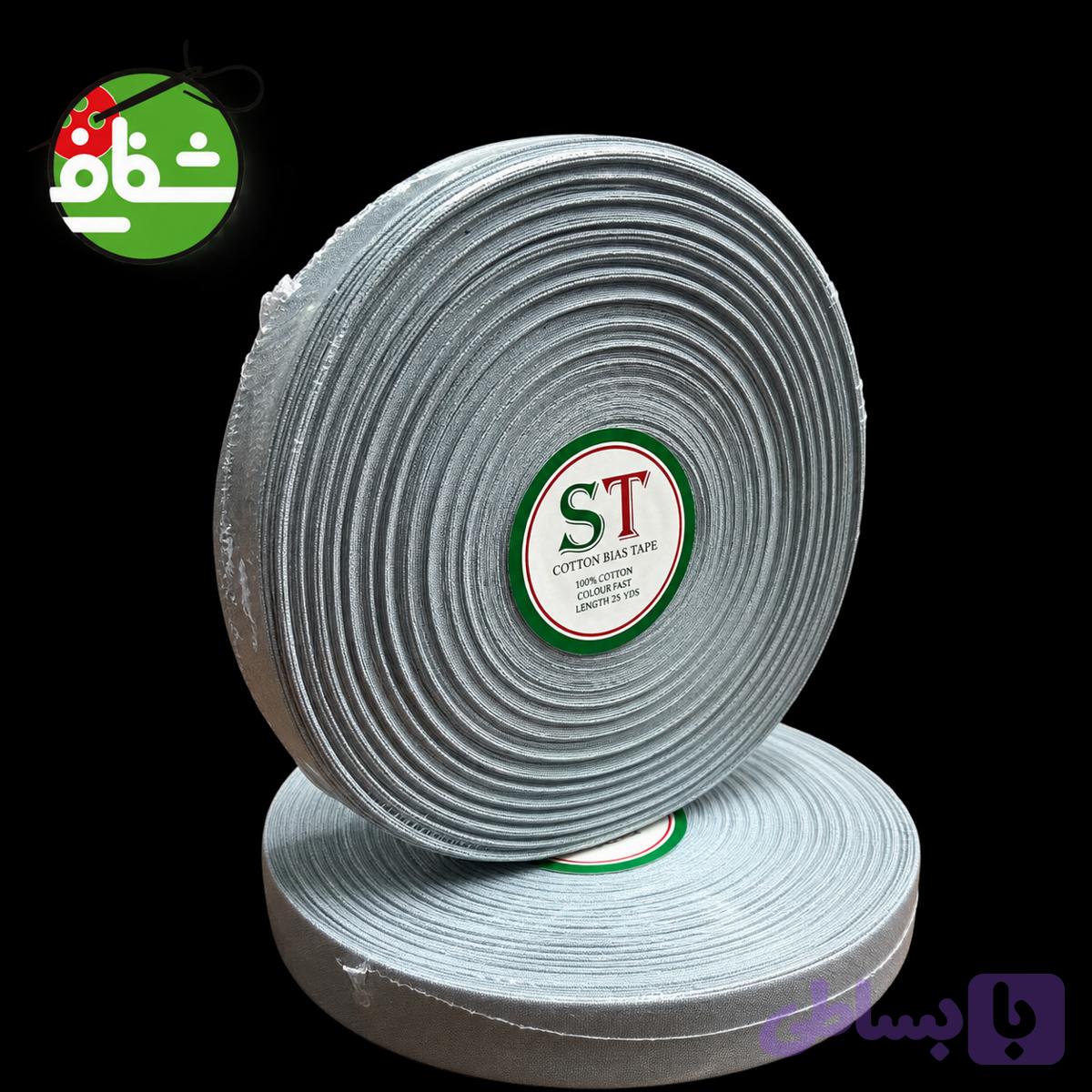 نوار اریب کتان ۲۵ یاردی طوسی — تصویر 1