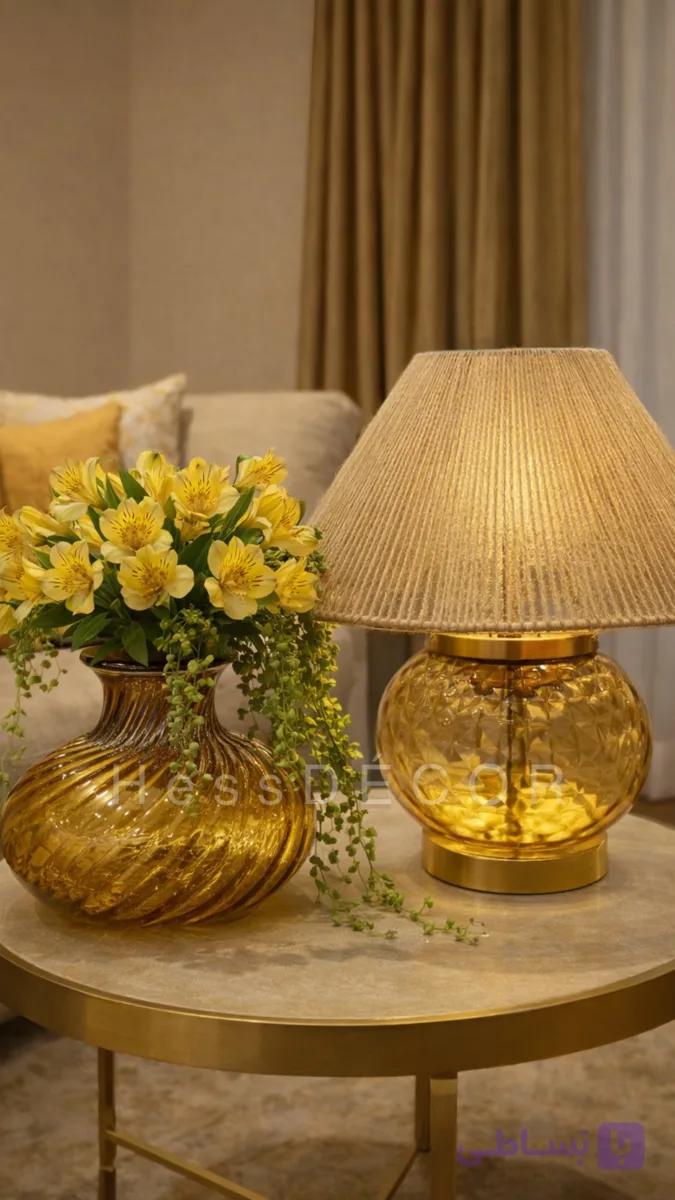 آباژور شیشه‌ای و گلدان شیشیه ای طرح کهربایی (قیمت ها بصورت تکی ذکر شده)