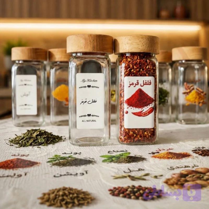 لیبل ادویه شفاف پینترستی | پک ۲۶ عددی