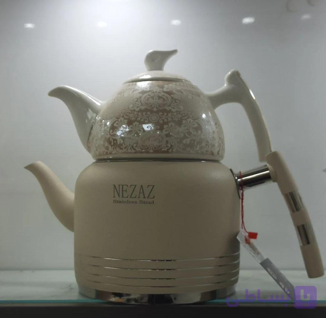 کتری قوری نزاز NEZAZ رنگی 2.5 لیتری رنگی قوری چینی دسته استیل کف چدن کد 2408