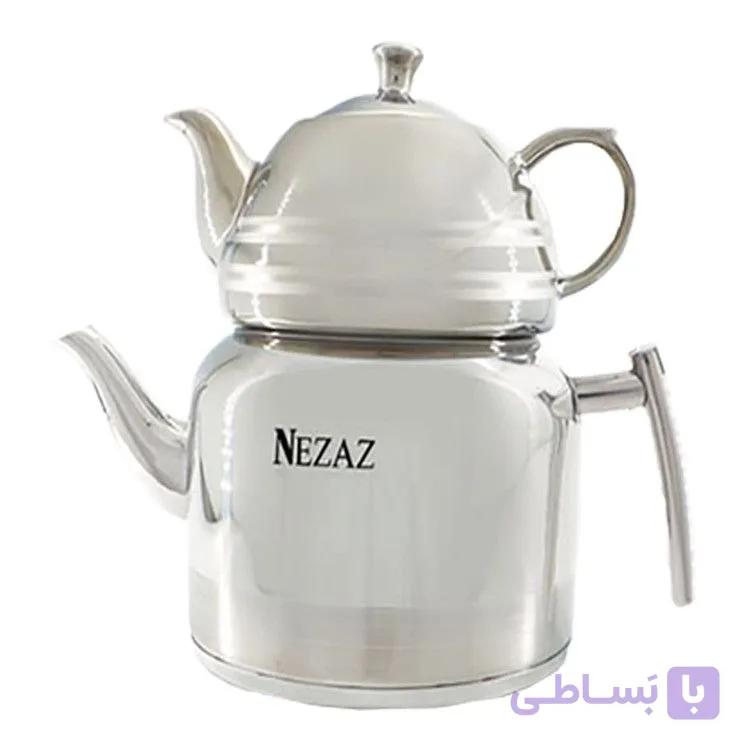 کتری قوری نزاز NEZAZ لوله دار 3 لیتری دسته استیل (قوری کروم) کد 2402
