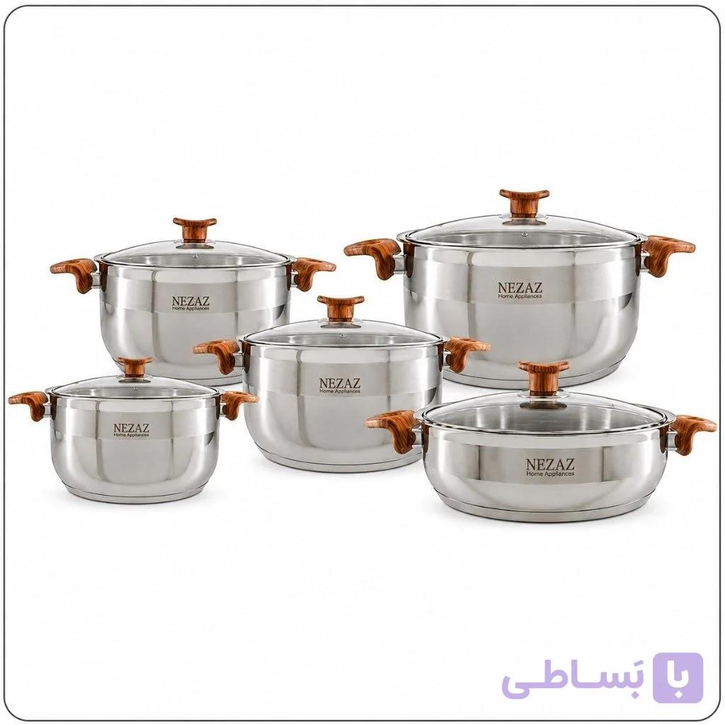 سرویس قابلمه نزاز NEZAZ استیل 10 پارچه کف چدن کد 1050