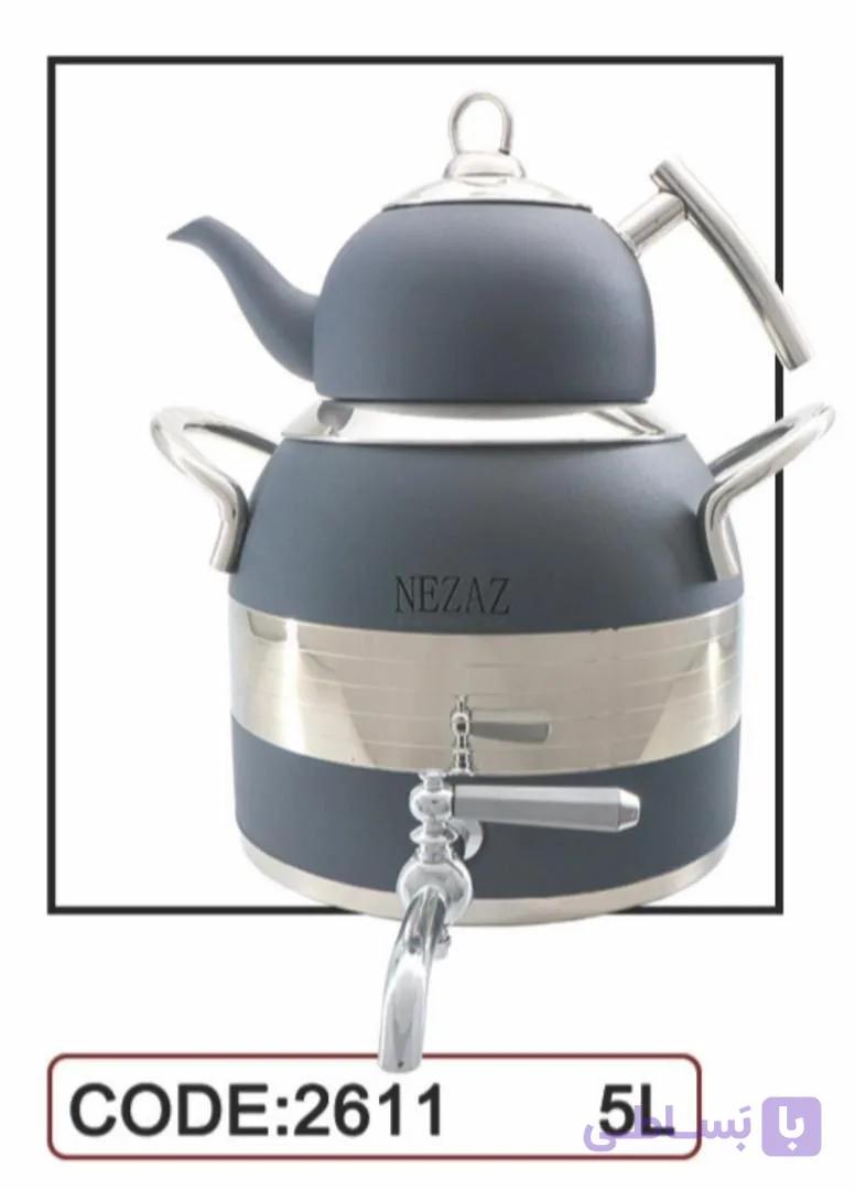 کتری قوری نزاز NEZAZ طرح ترک 5 لیتری طوسی قوری استیل کف چدن کد 2611