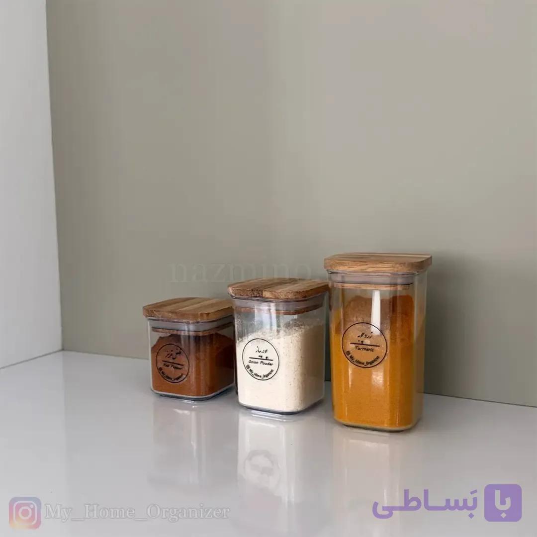 جا ادویه اکریلیک درب چوبی — تصویر 1