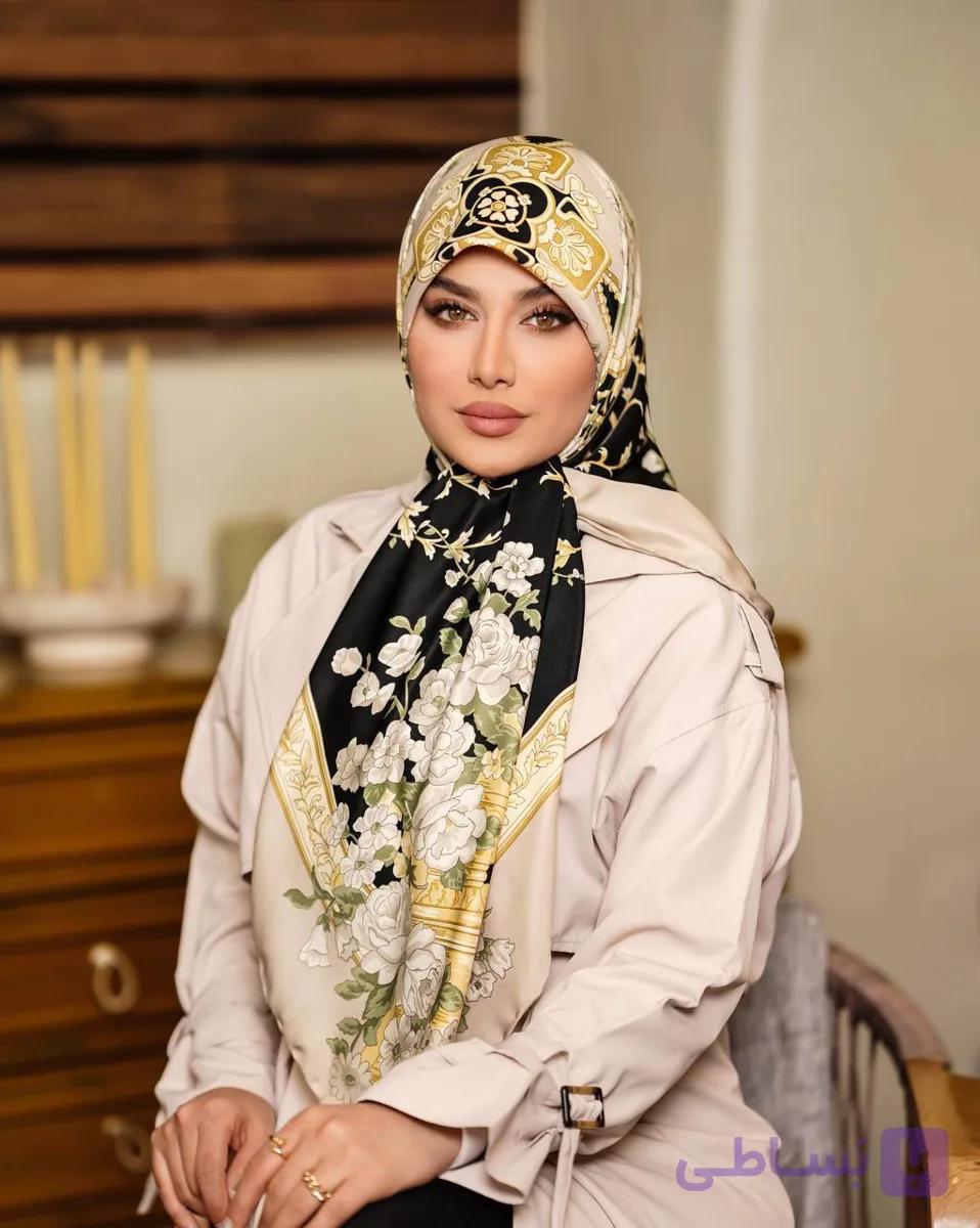 روسری ابریشم توییل طرح گل فرگامو سایز ۱۳۰ کد 373 — تصویر 1