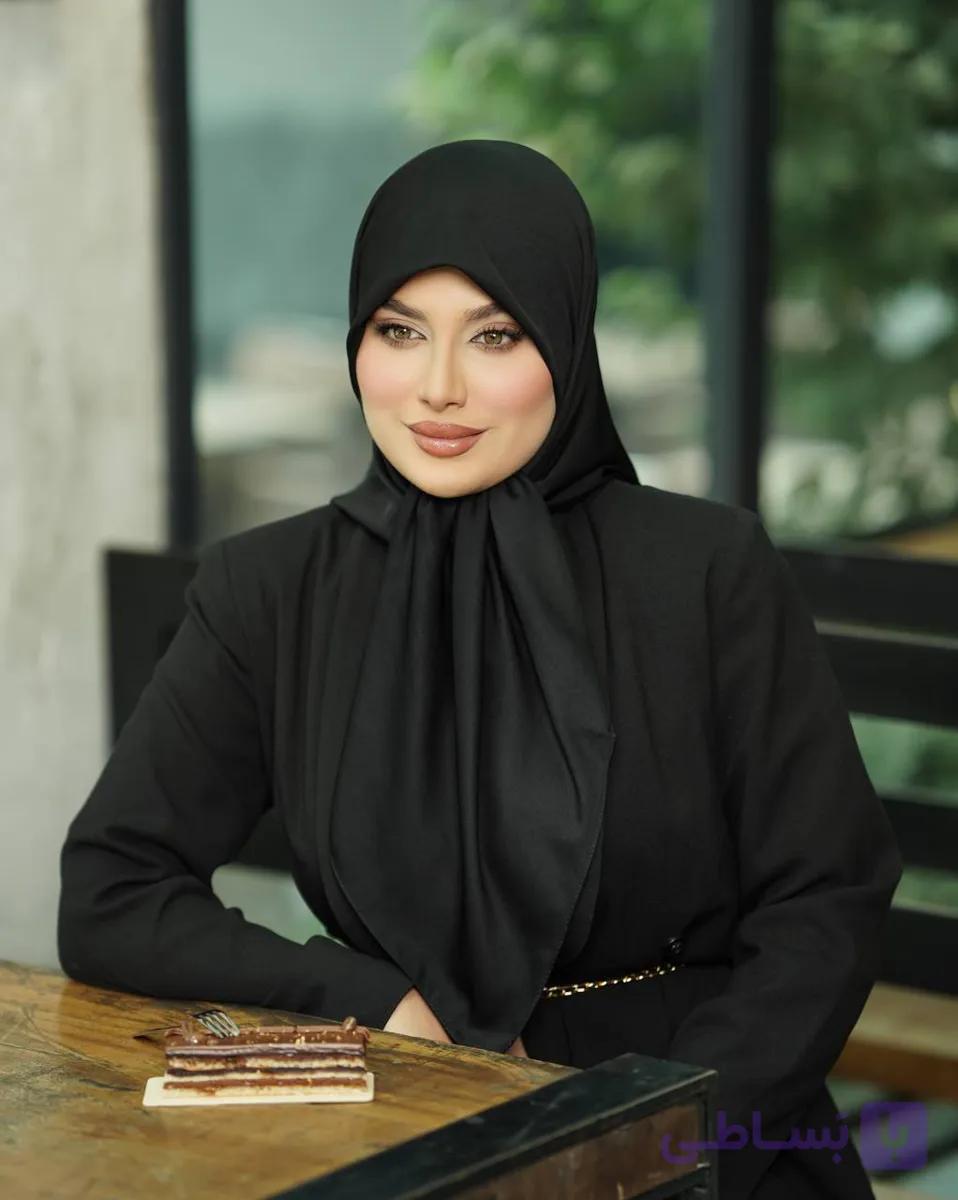روسری ابریشم توییل مشکی سایز 90 کد 391