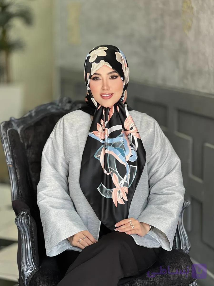روسری ابریشم ساتن دوردست دوز قواره 120 کد 346 — تصویر 1