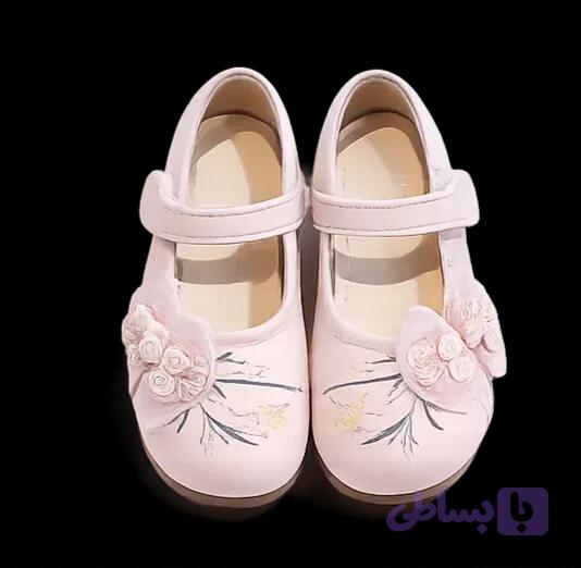 کفش بچگانه مجلسی صورتی دخترانه با گلدوزی ظریف وارداتی N242-386 — تصویر 1